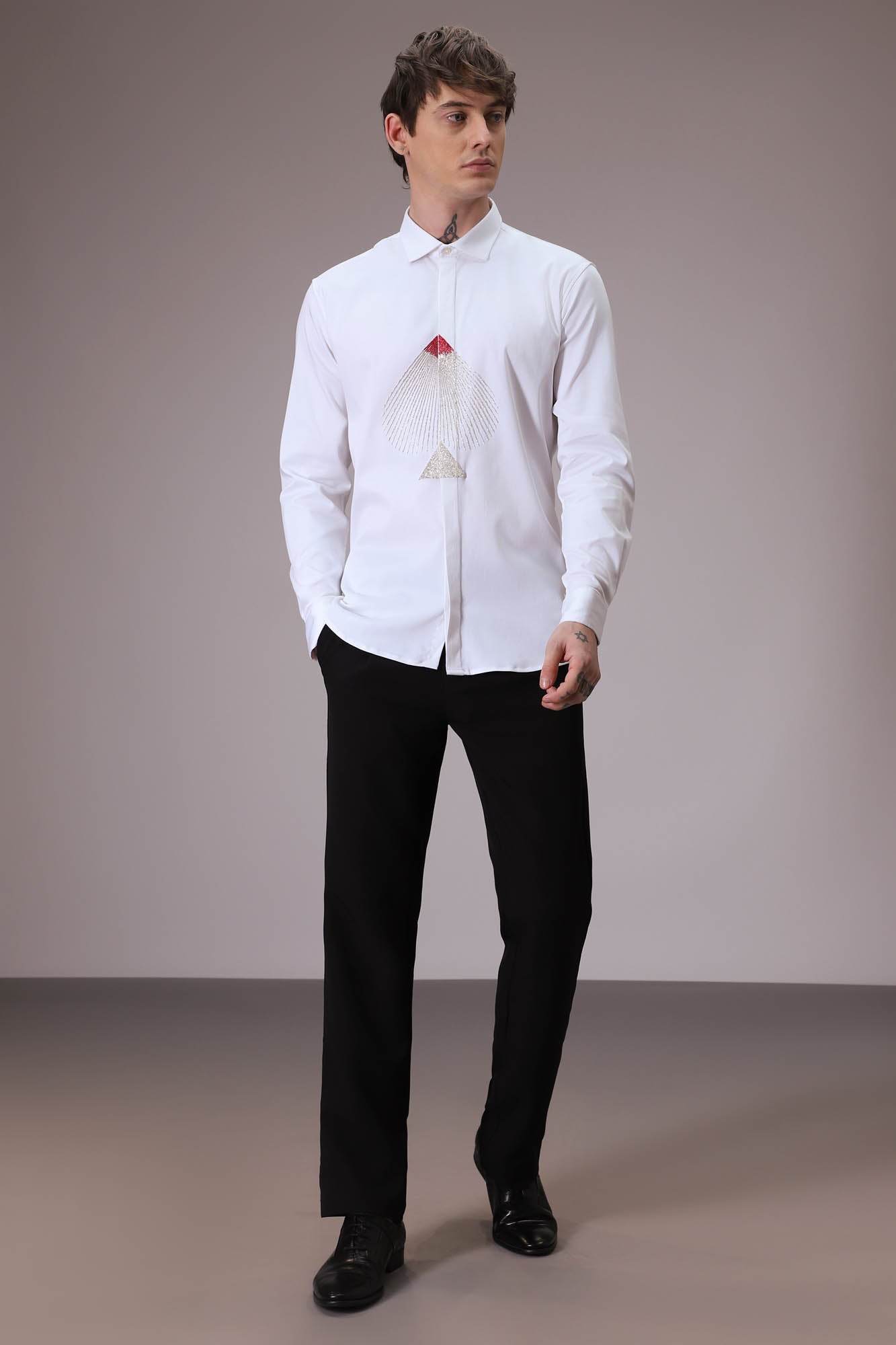 Spade hand embroidered designer shirt White