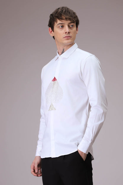 Spade hand embroidered designer shirt White