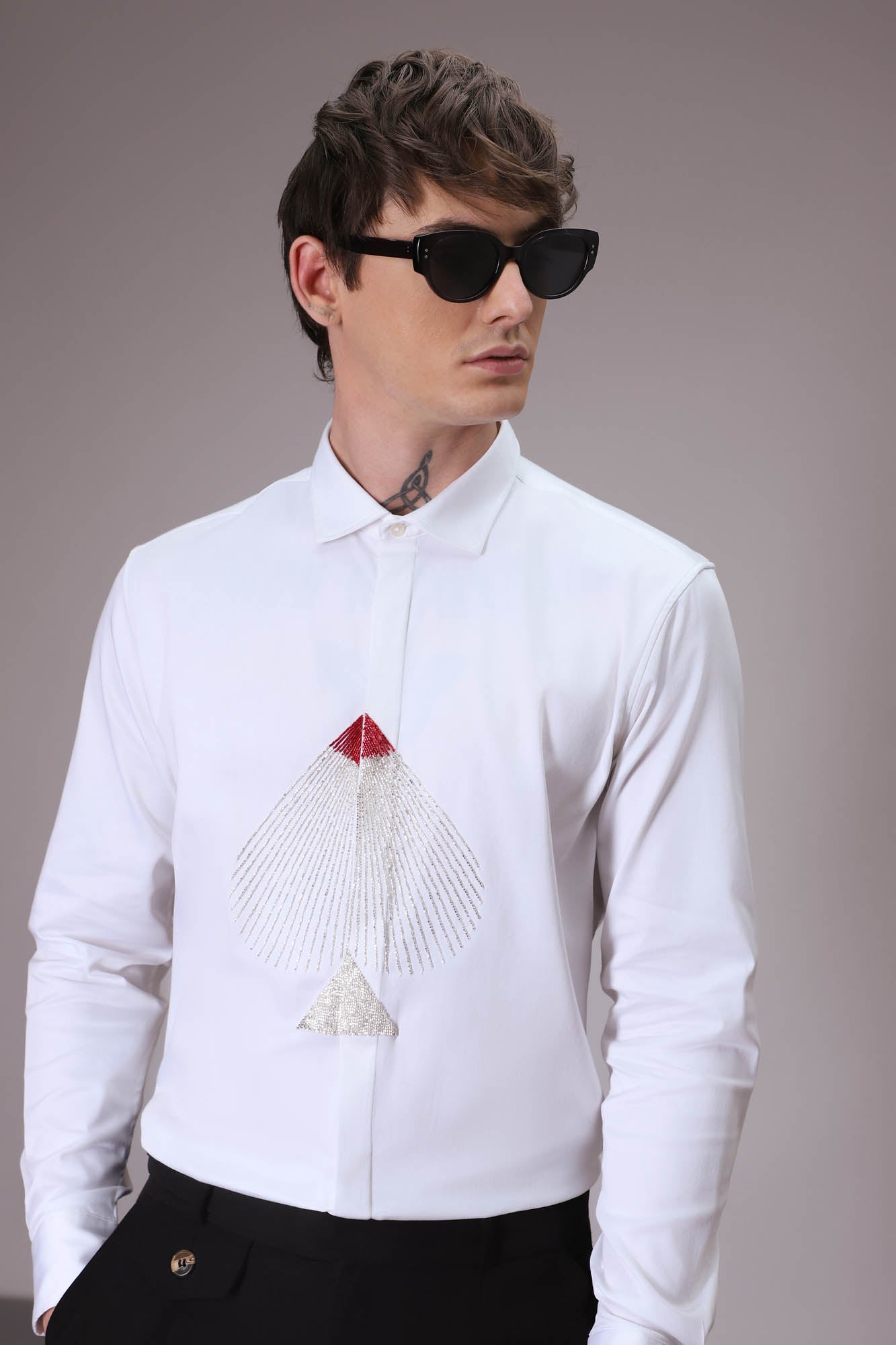 Spade hand embroidered designer shirt White