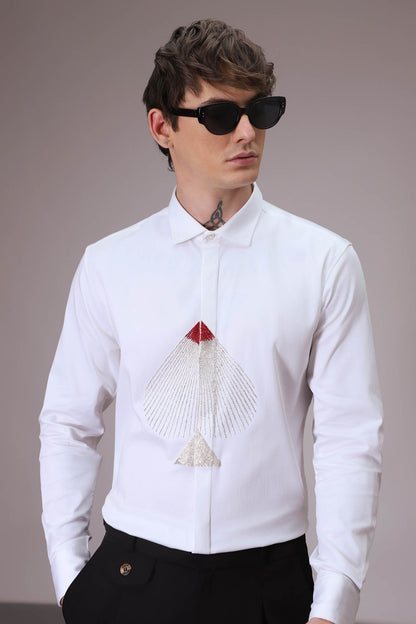 Spade hand embroidered designer shirt White