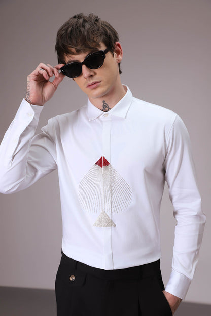 Spade hand embroidered designer shirt White