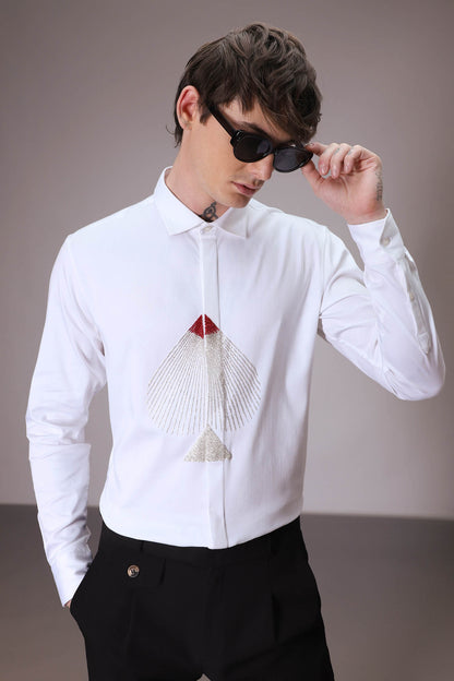 Spade hand embroidered designer shirt White