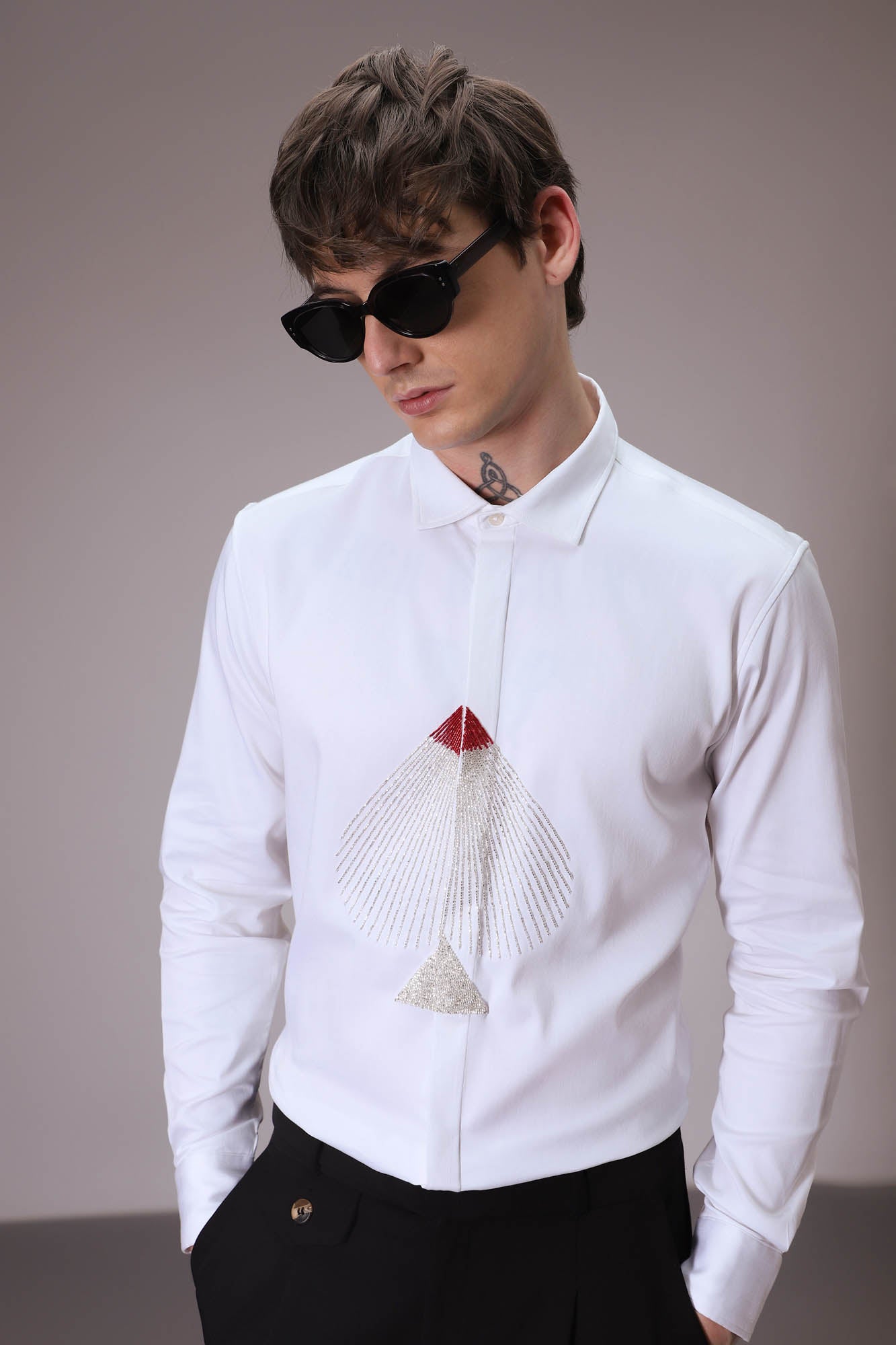 Spade hand embroidered designer shirt White