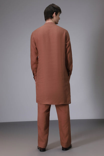 Brown designer linen kurta set