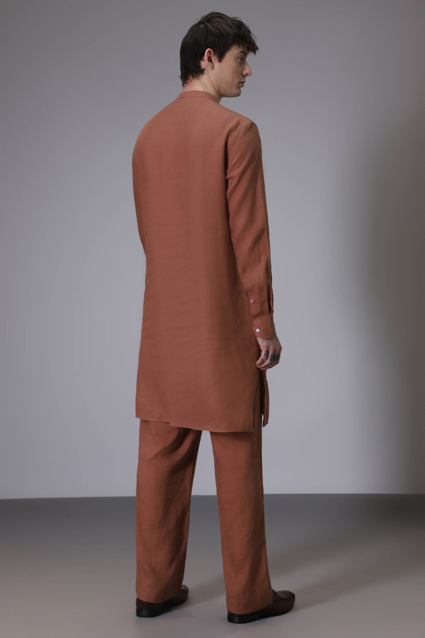 Brown designer linen kurta set