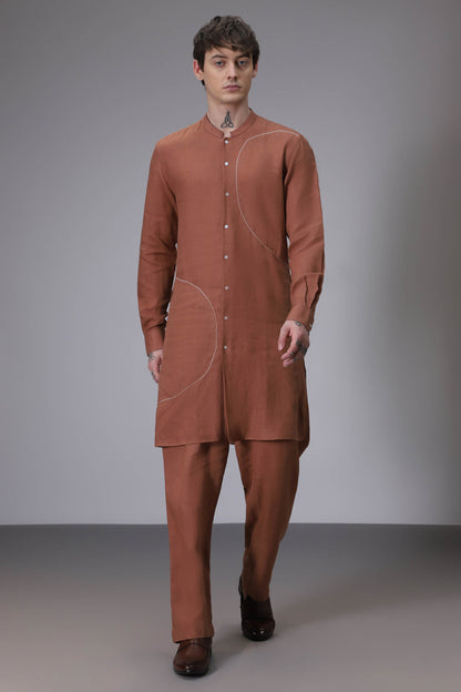 Brown designer linen kurta set