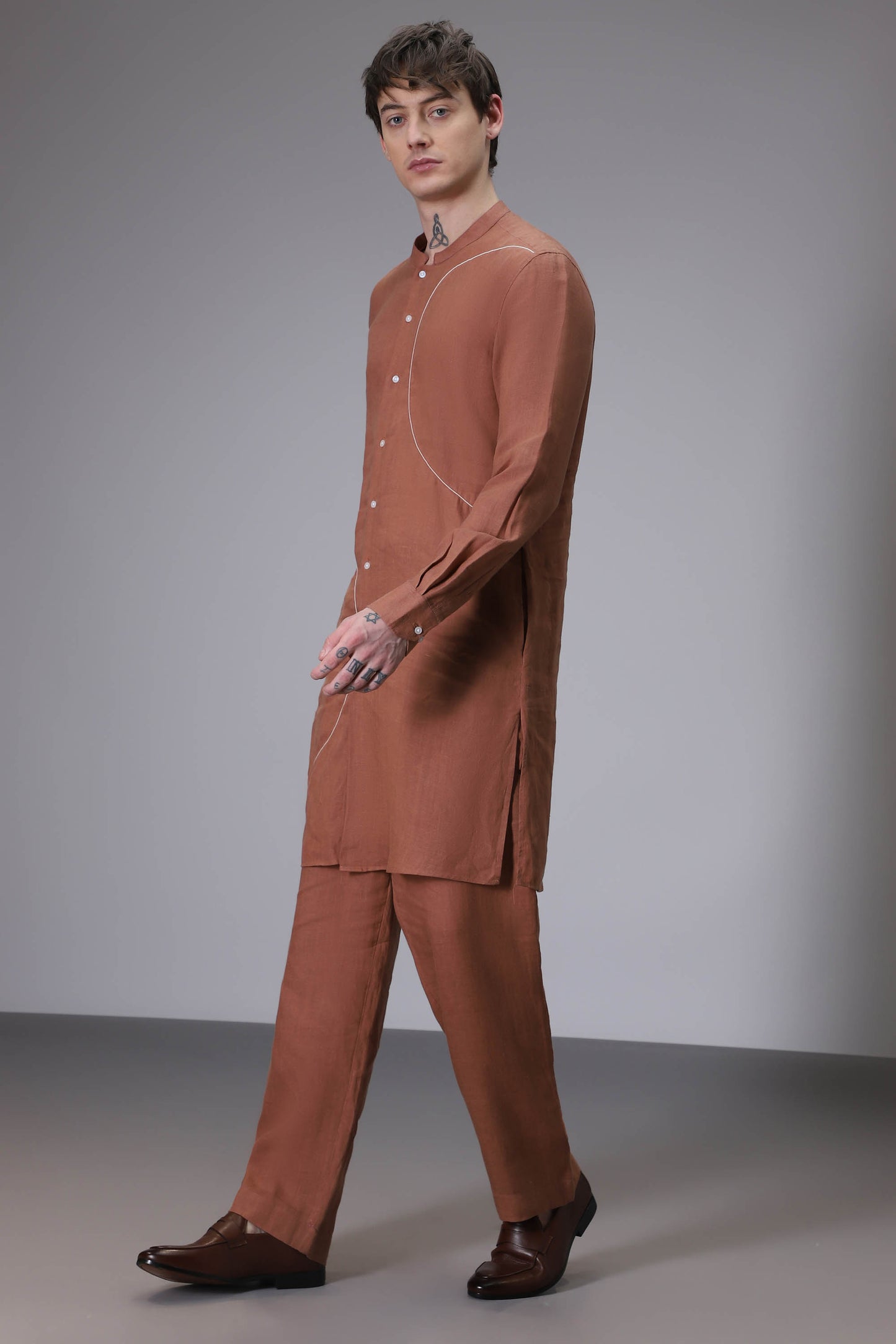 Brown designer linen kurta set