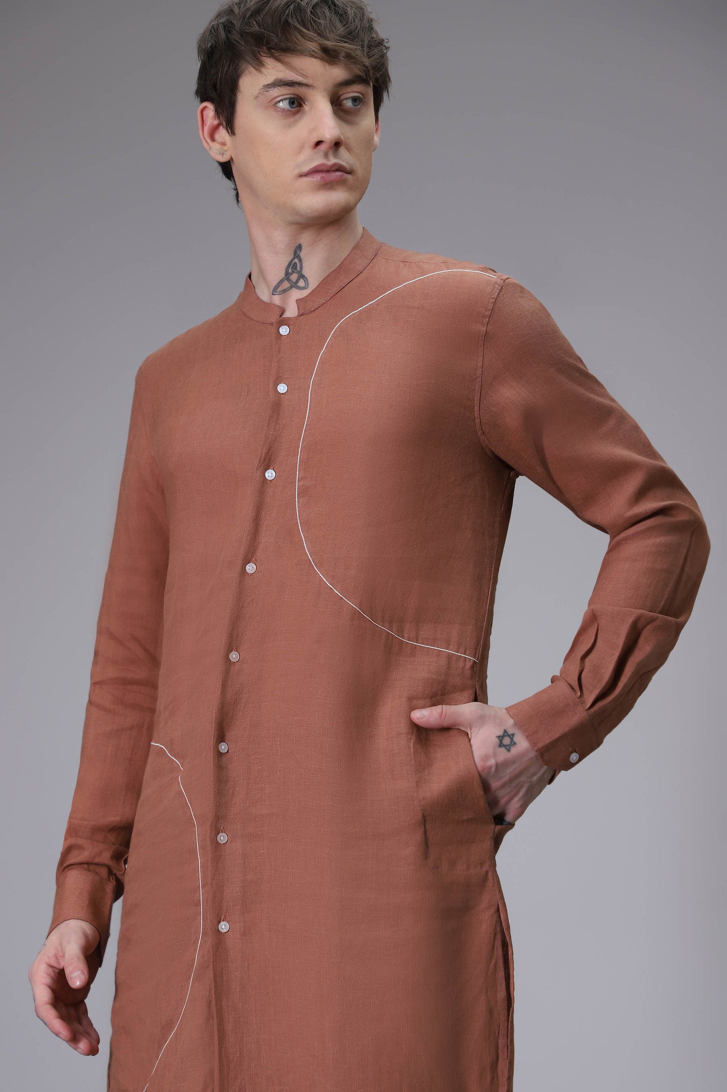 Brown designer linen kurta set