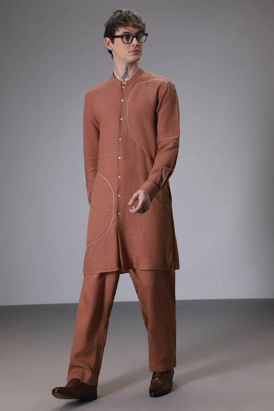 Brown designer linen kurta set