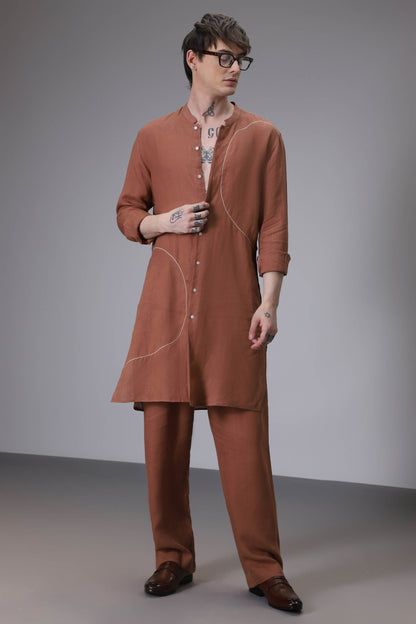 Brown designer linen kurta set