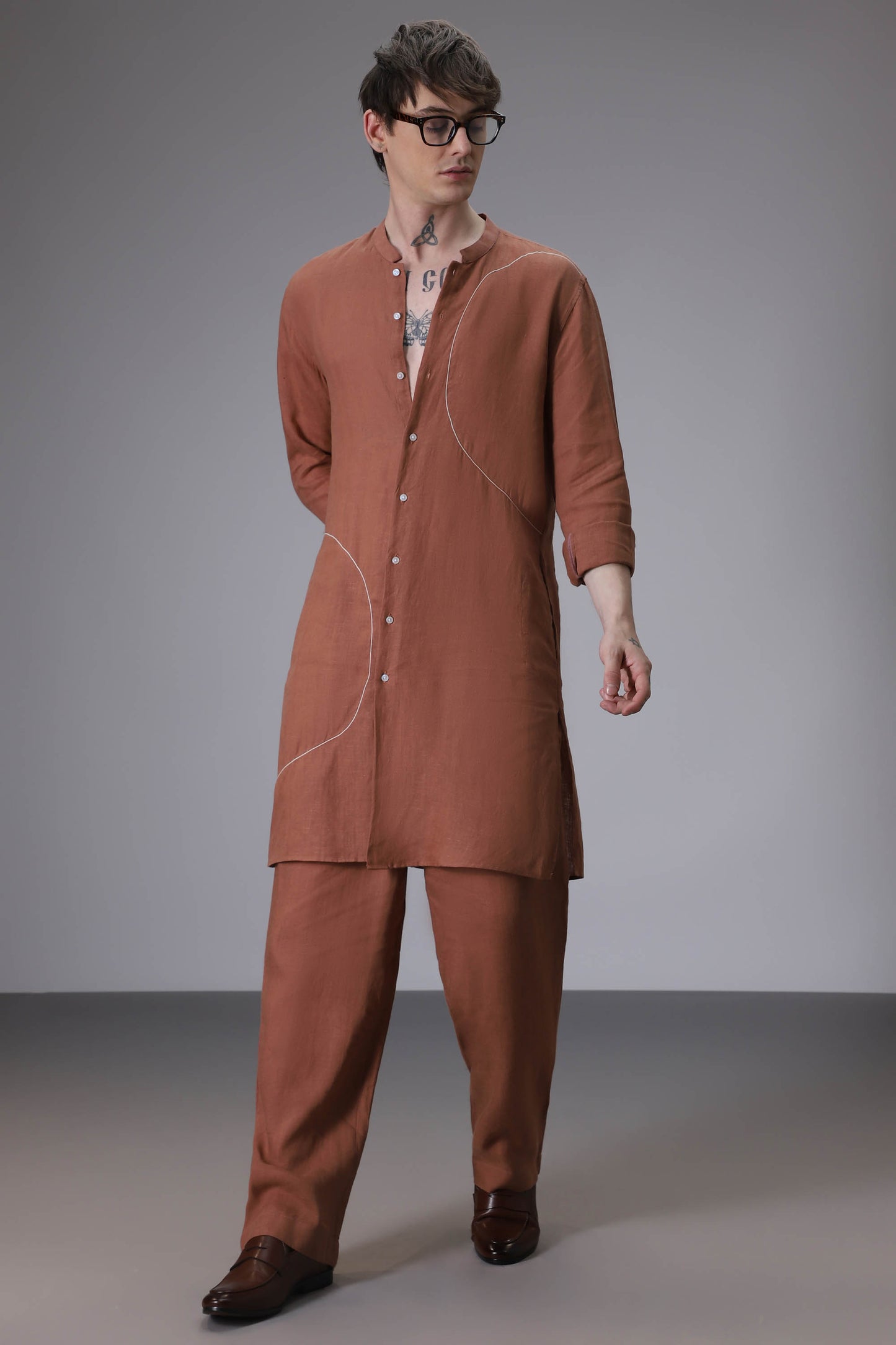 Brown designer linen kurta set