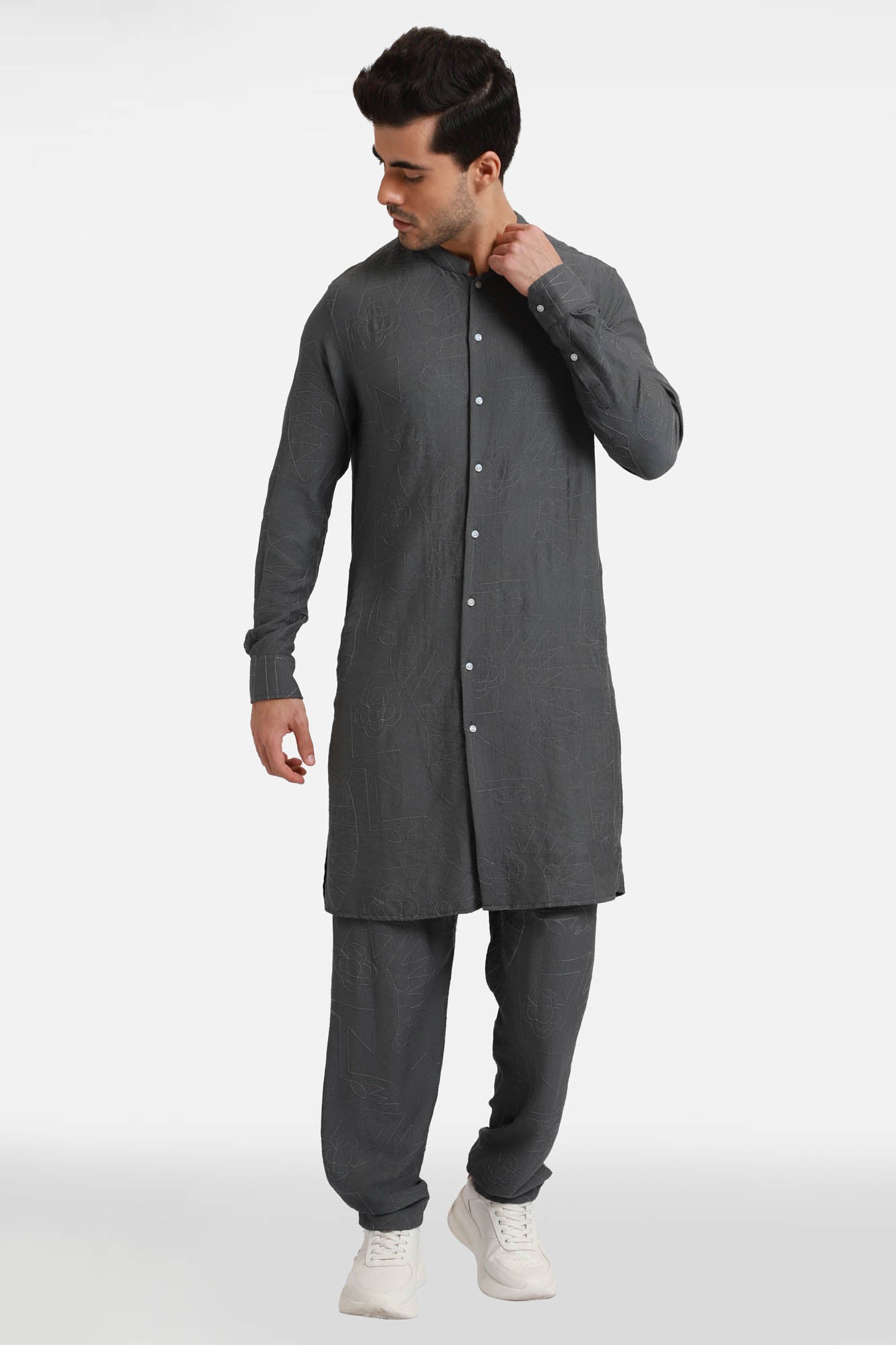 Grey Embroidered Kurta