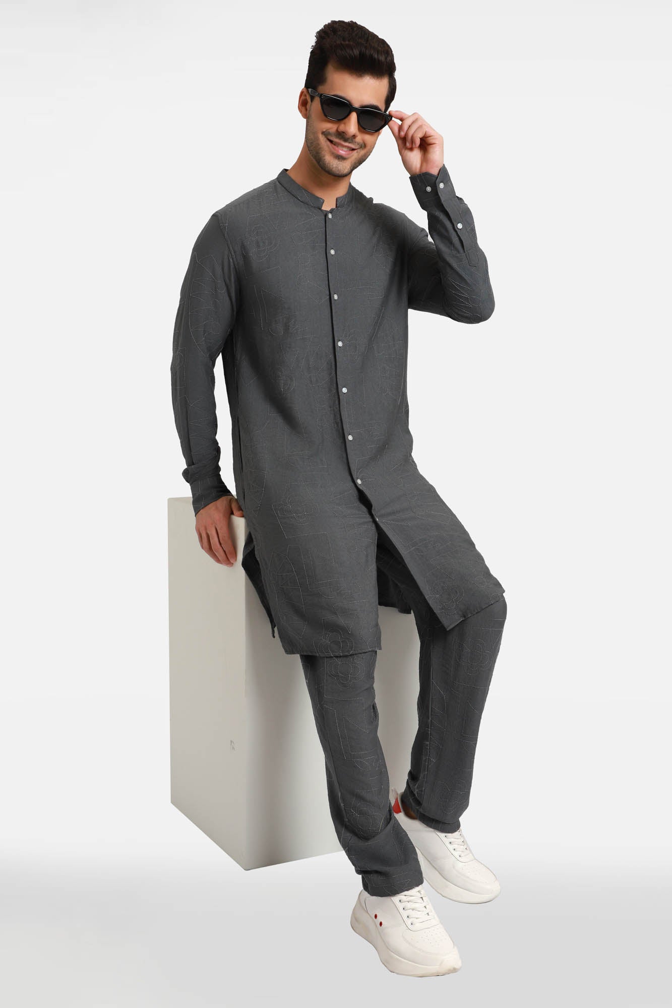 Grey Embroidered Kurta