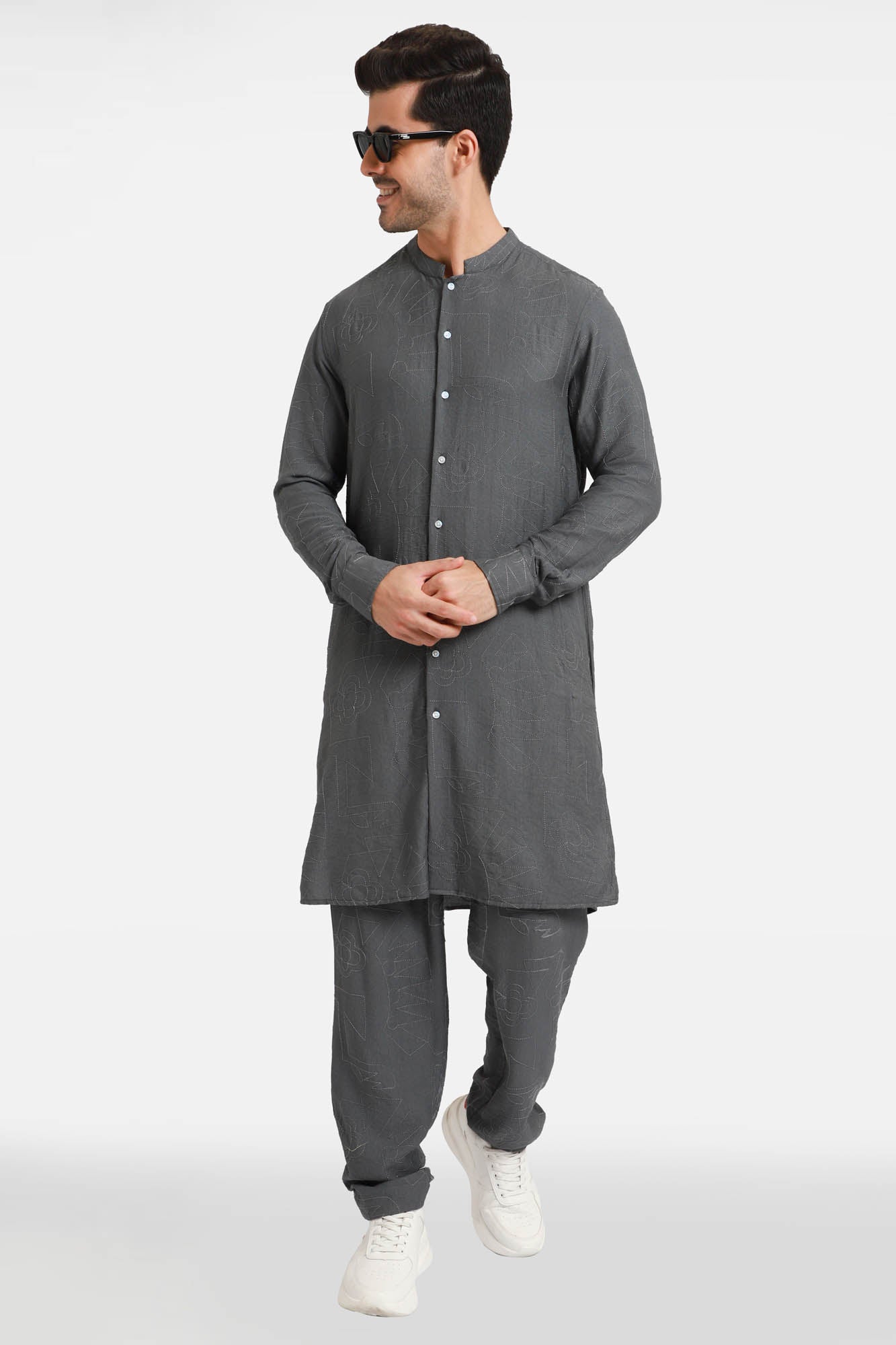 Grey Embroidered Kurta