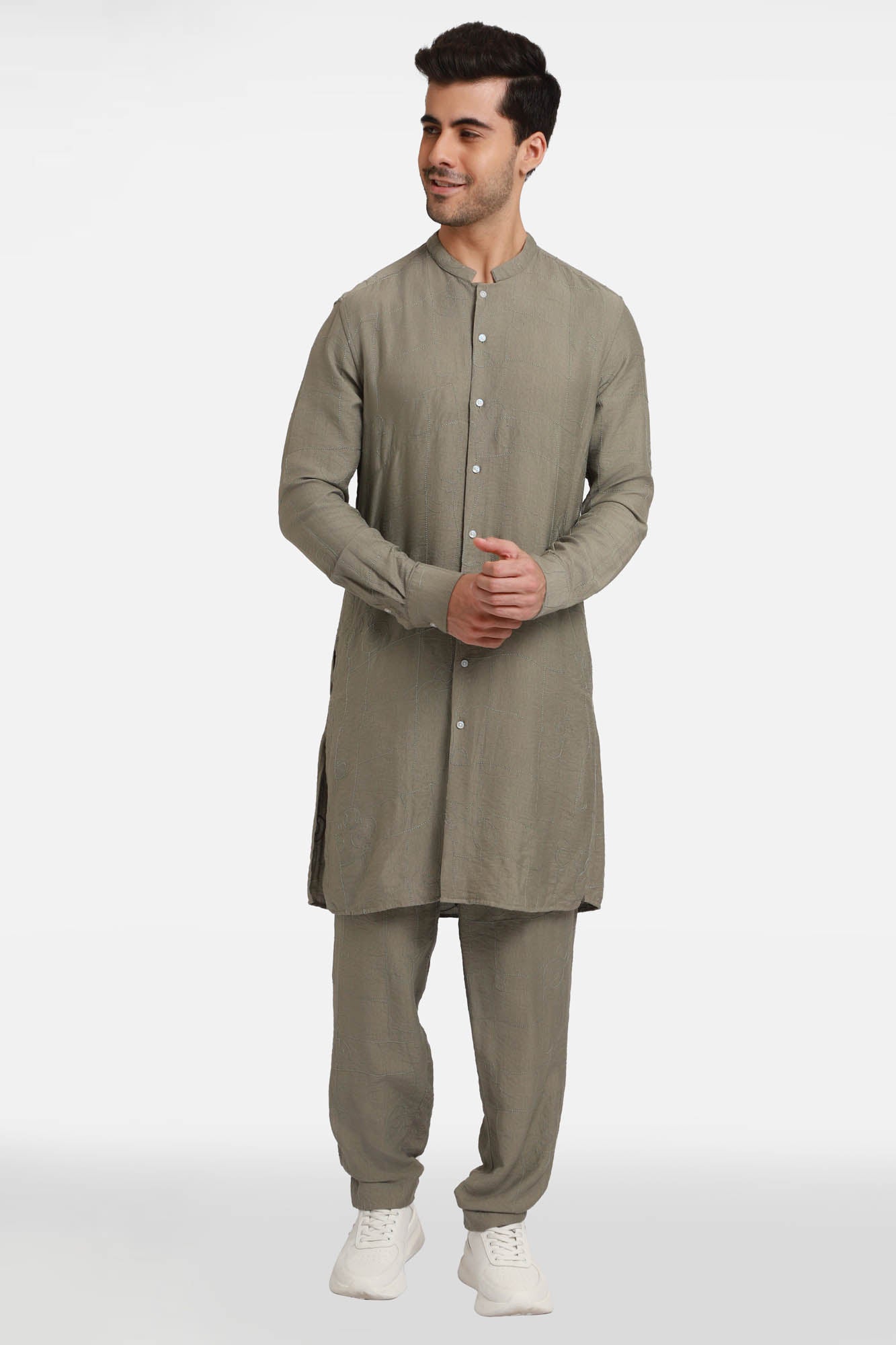 Olive Embroidered Kurta