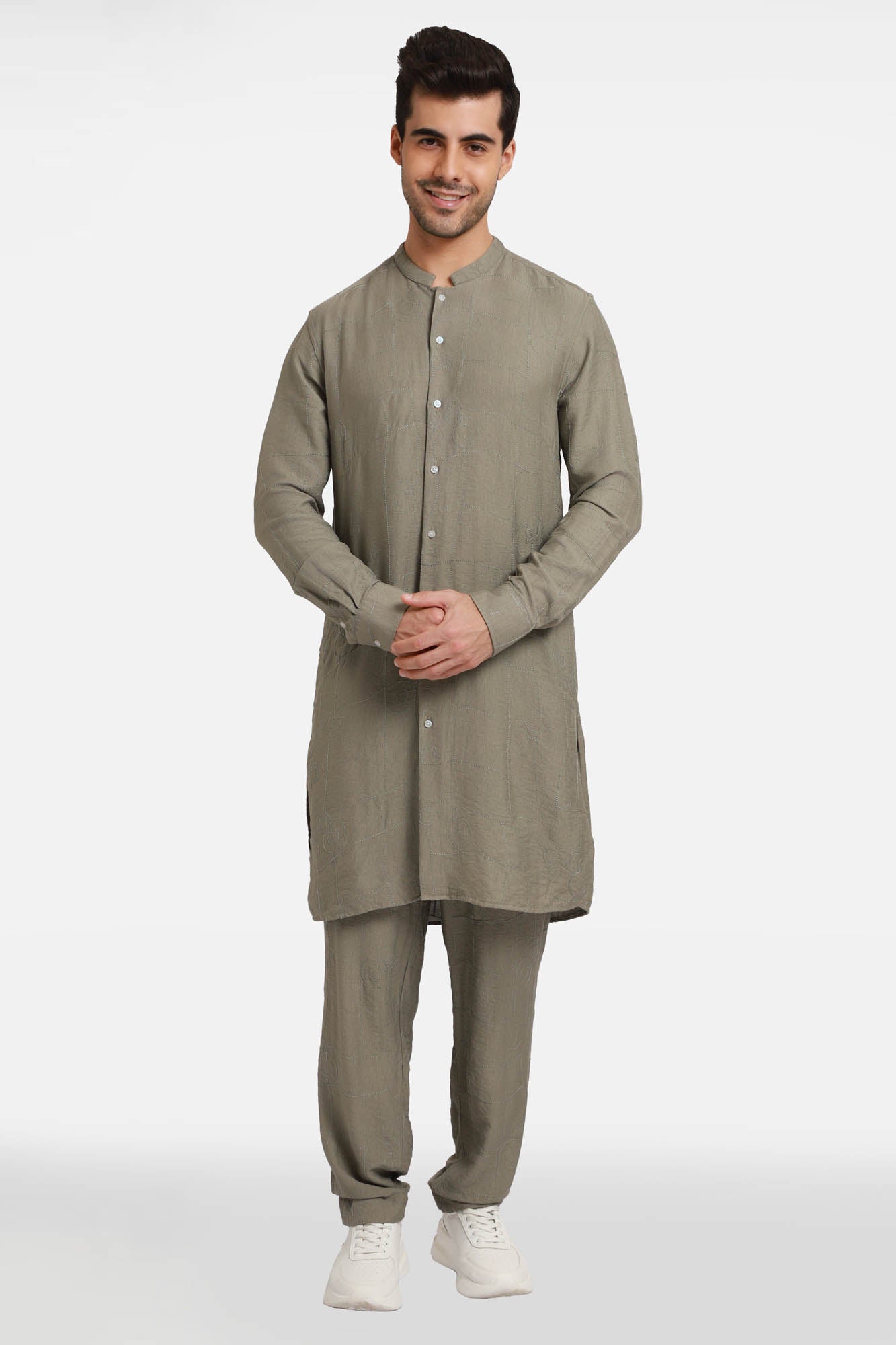 Olive Embroidered Kurta