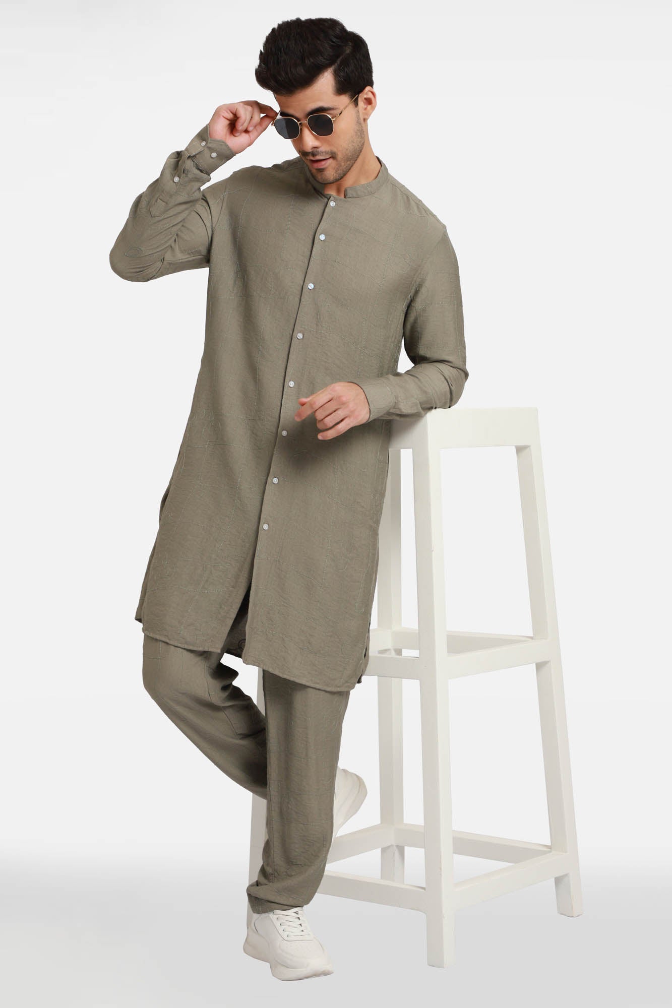 Olive Embroidered Kurta