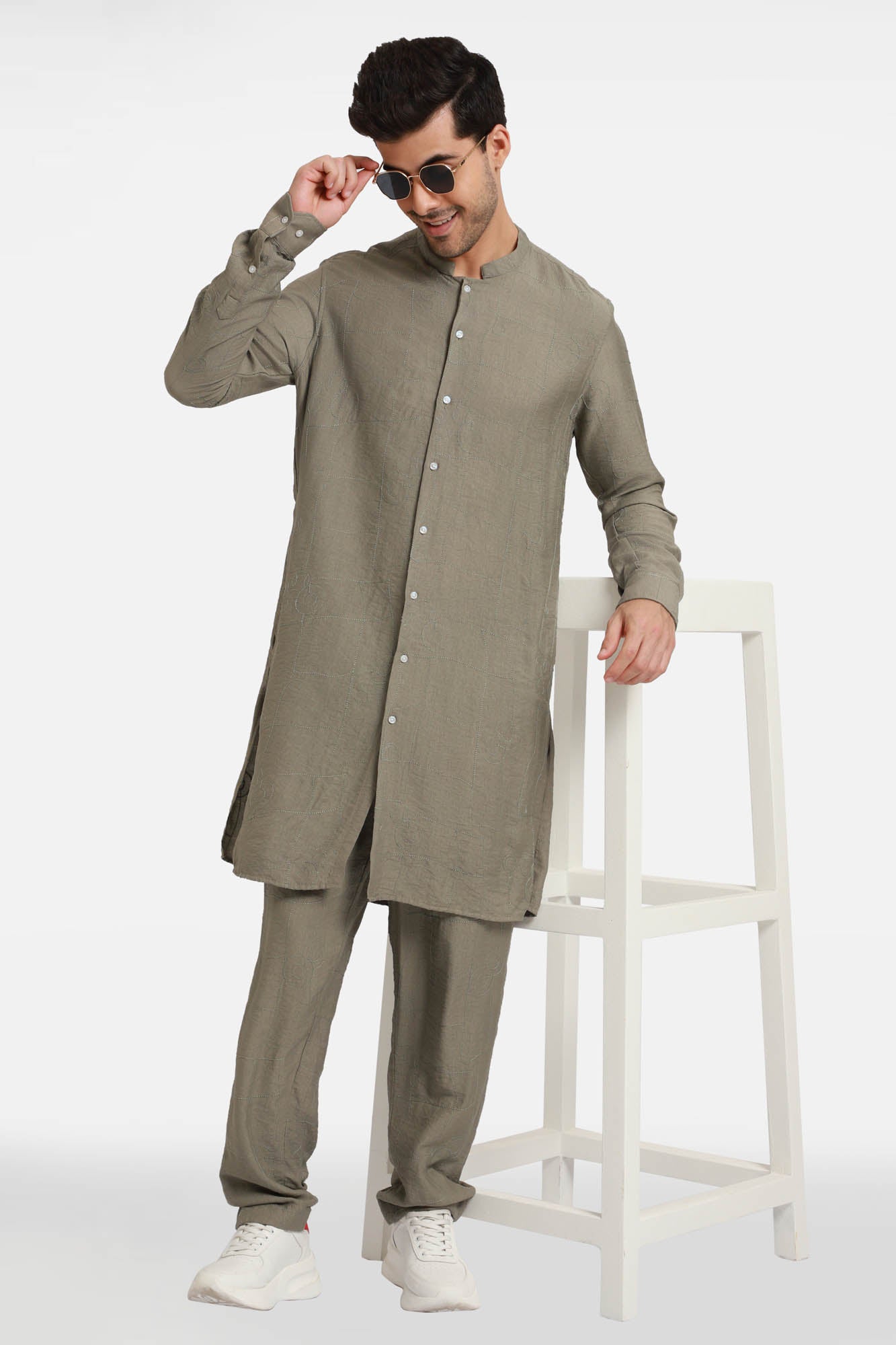 Olive Embroidered Kurta