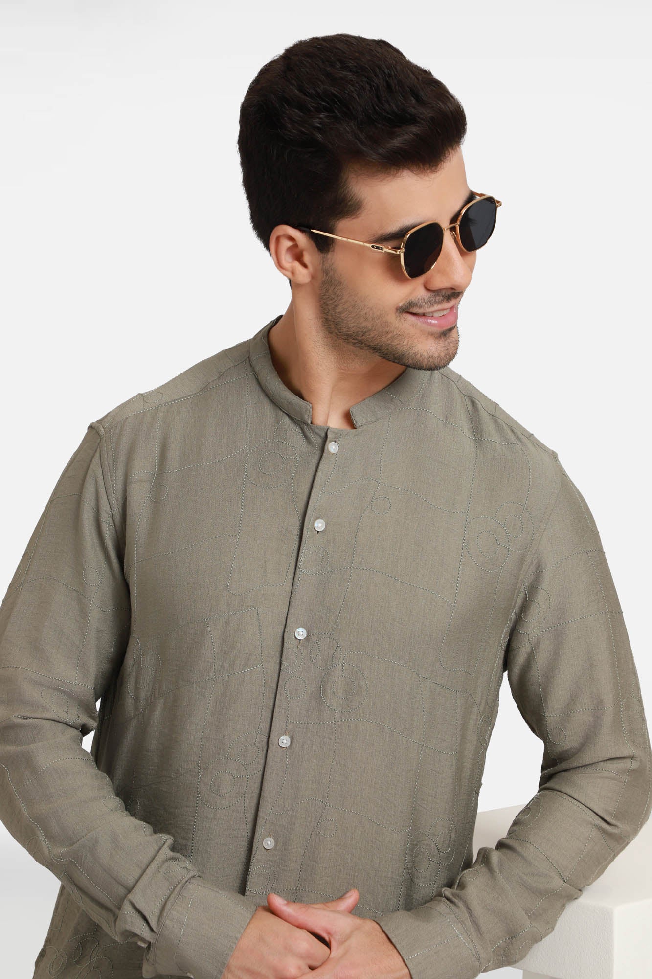 Olive Embroidered Kurta