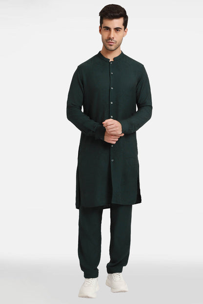 Bottle Green Embroidered Kurta