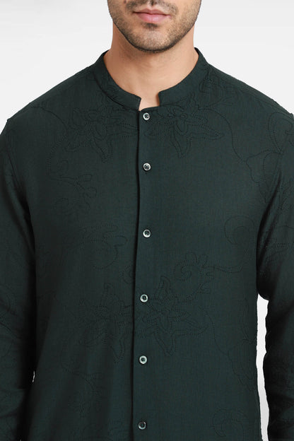 Bottle Green Embroidered Kurta