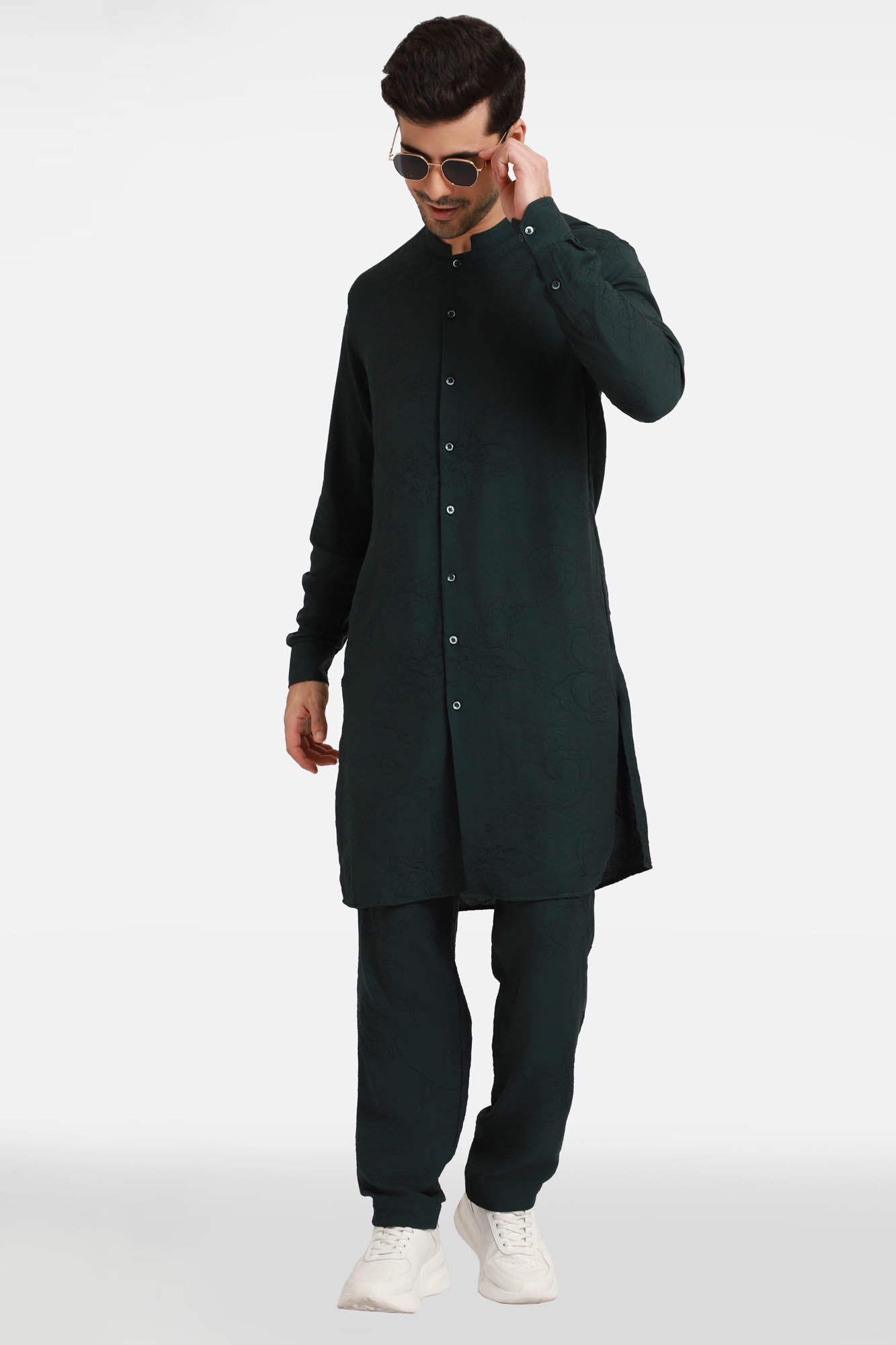 Bottle Green Embroidered Kurta