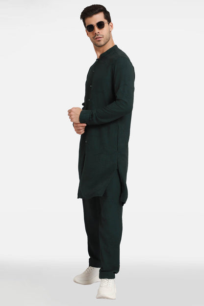 Bottle Green Embroidered Kurta