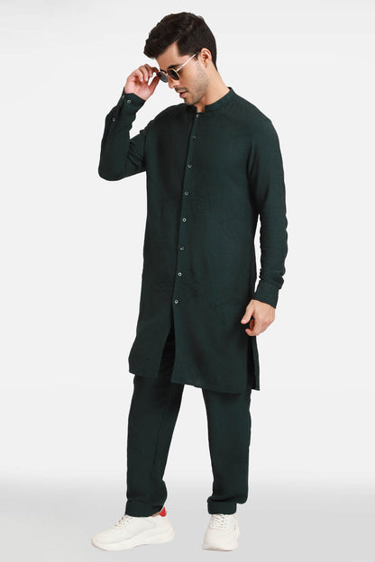 Bottle Green Embroidered Kurta