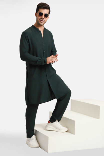 Bottle Green Embroidered Kurta