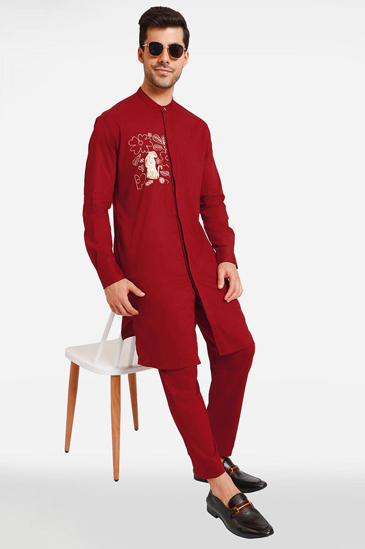 Burgundy Forest of Illusion Kurta