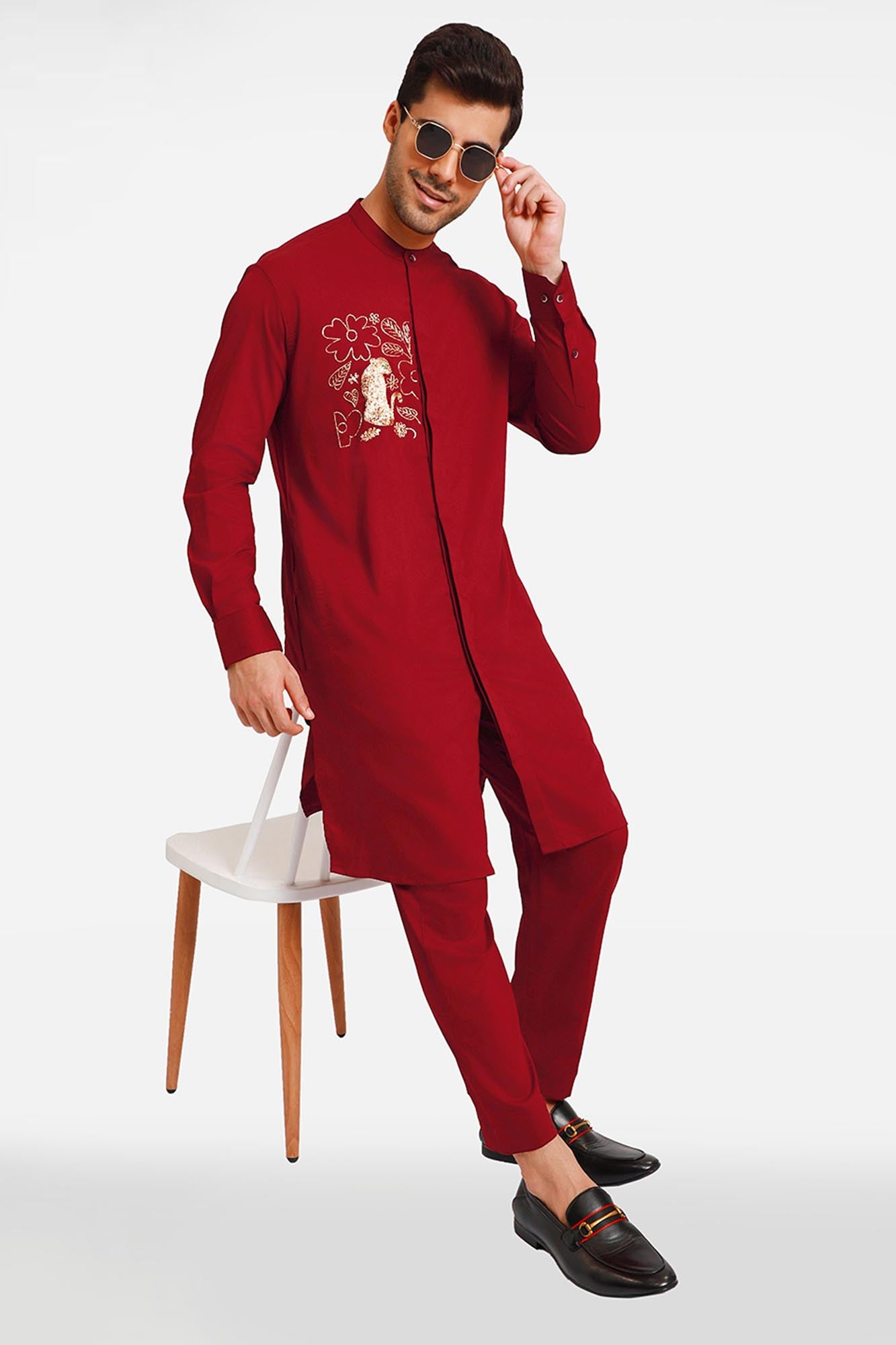 Burgundy Forest of Illusion Kurta