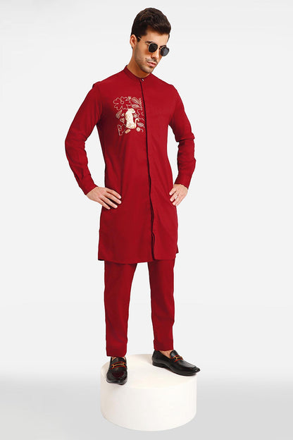 Burgundy Forest of Illusion Kurta