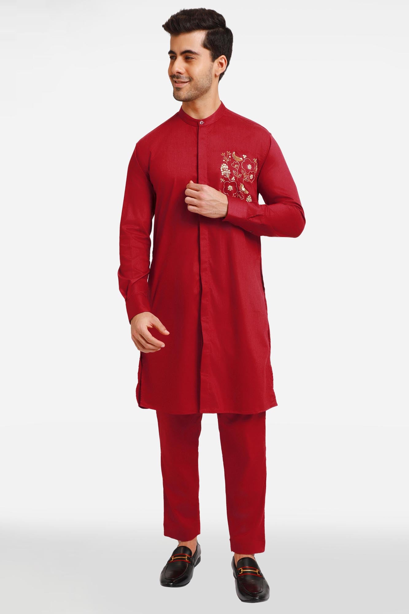 Burgundy Birds Bloom kurta