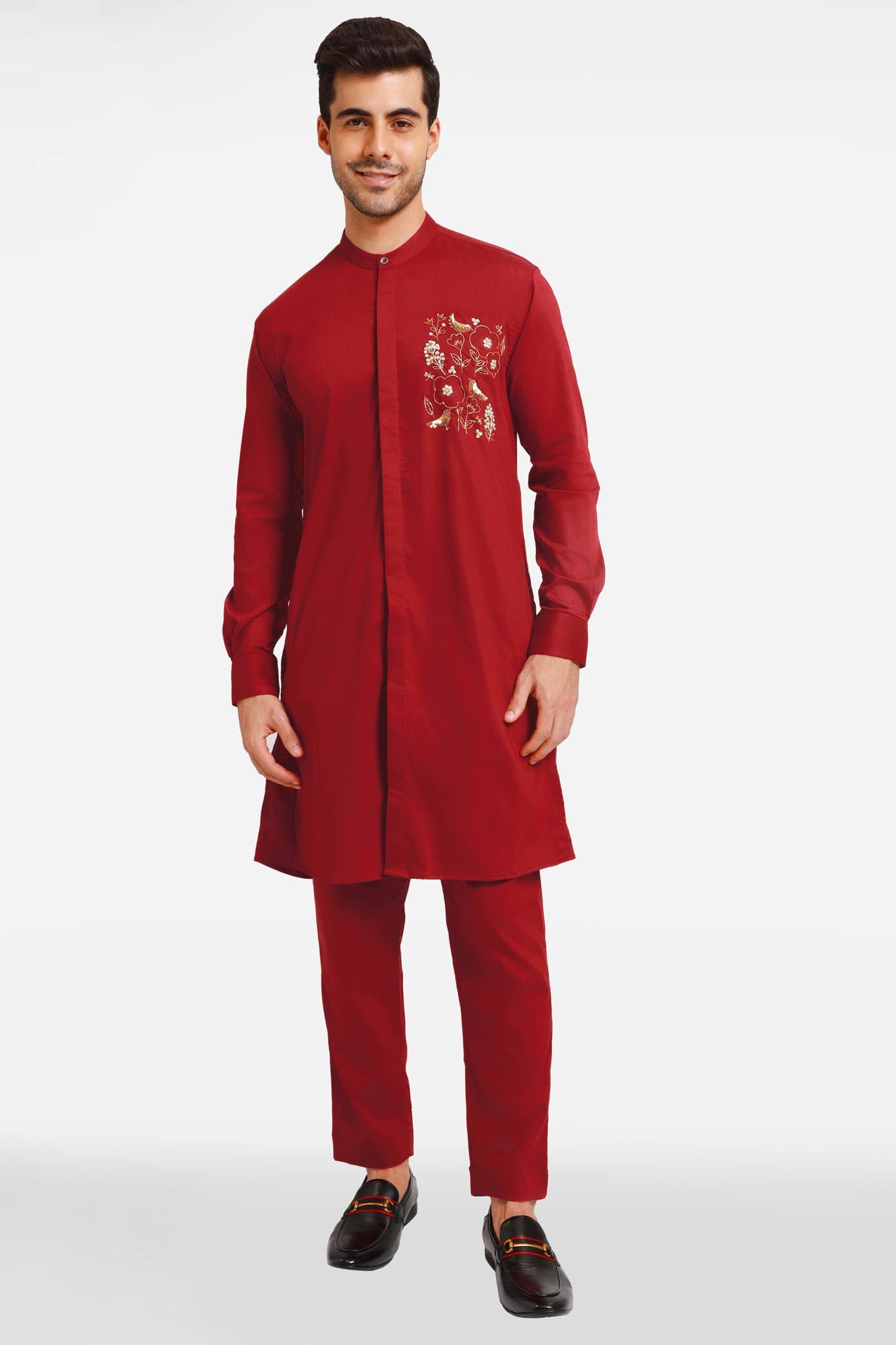 Burgundy Birds Bloom kurta