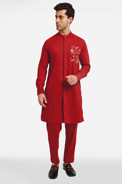 Burgundy Birds Bloom kurta