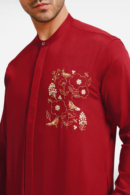 Burgundy Birds Bloom kurta