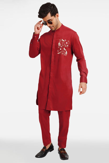 Burgundy Birds Bloom kurta