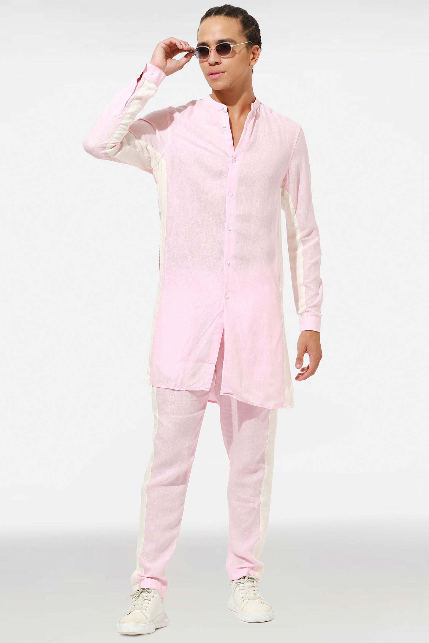 Pink and ivory linen kurta set